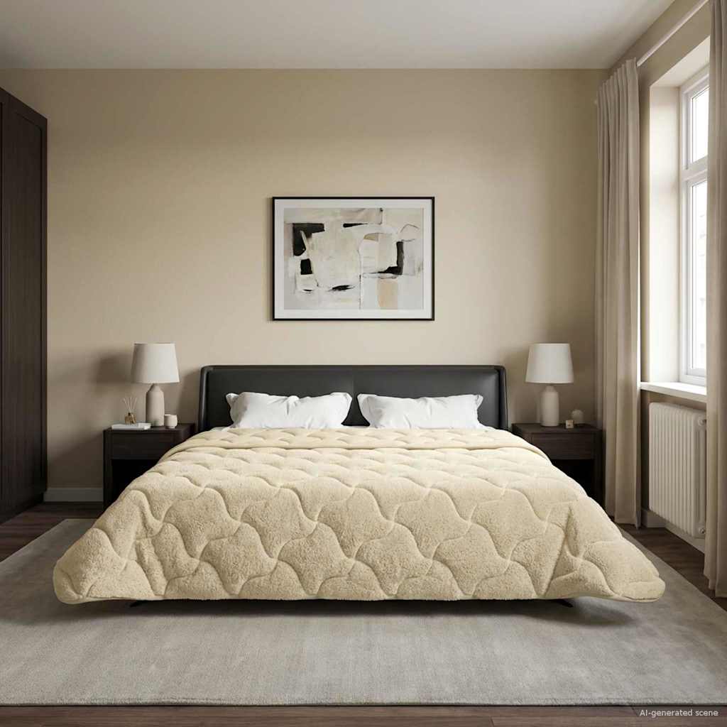 Duvet Invernale Crema 240 x 260 cm Microfibra e Fleece Teddy
