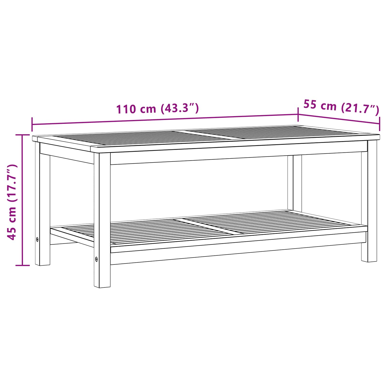 Tavolo laterale Olio Naturale 110 x 55 x 45 cm