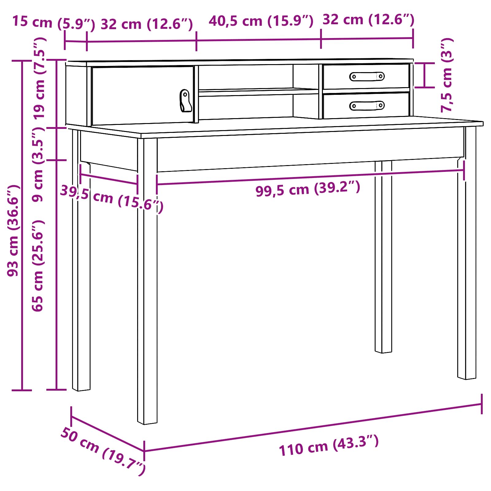 Scrivania con cassetto Marrone cerato 110 x 50 x 93 cm