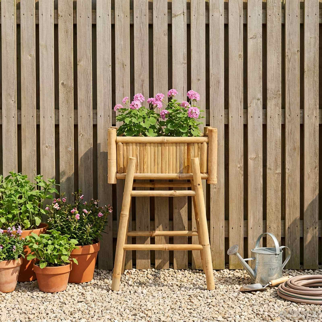 Vaso da Giardino con Supporto Naturale 50 x 38 x 74 cm Bambù