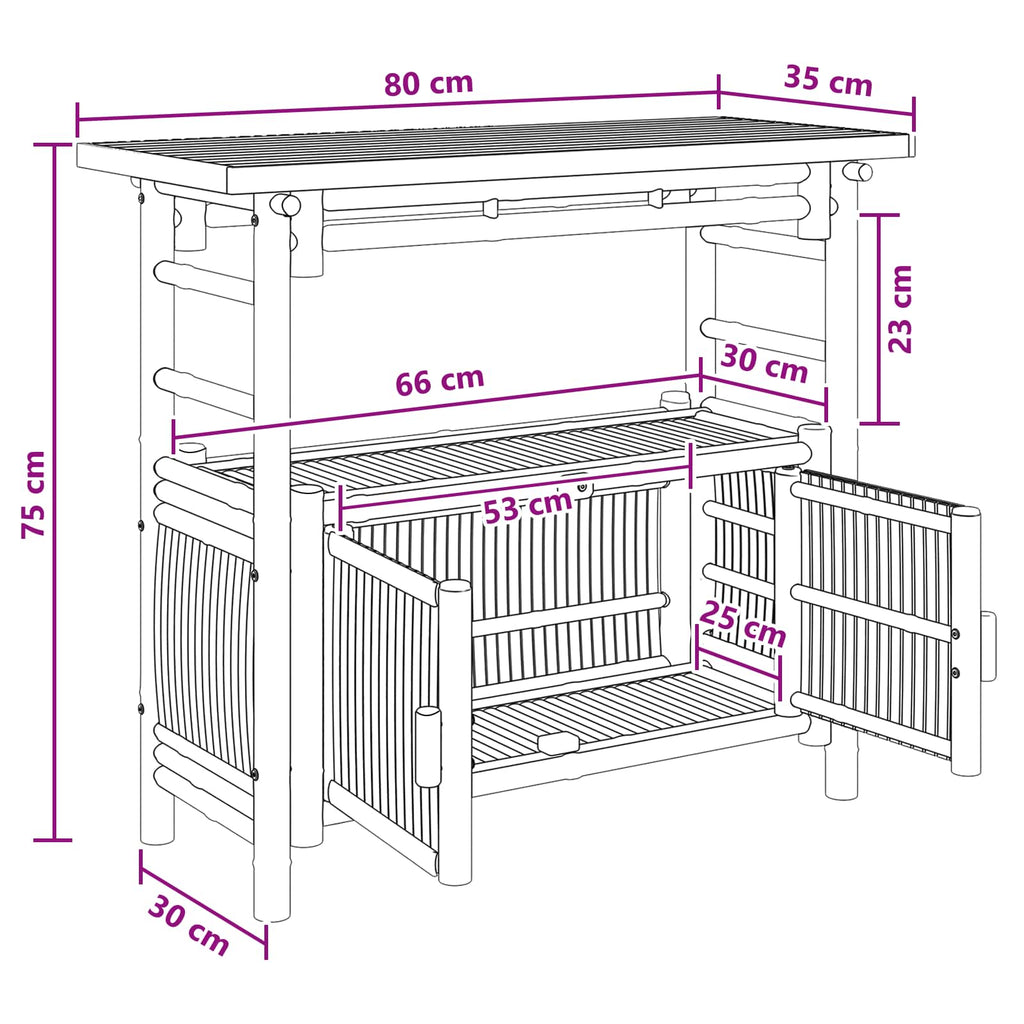 Tavolo consolle con lo scaffale Naturale 80 x 35 x 75 cm Bambù