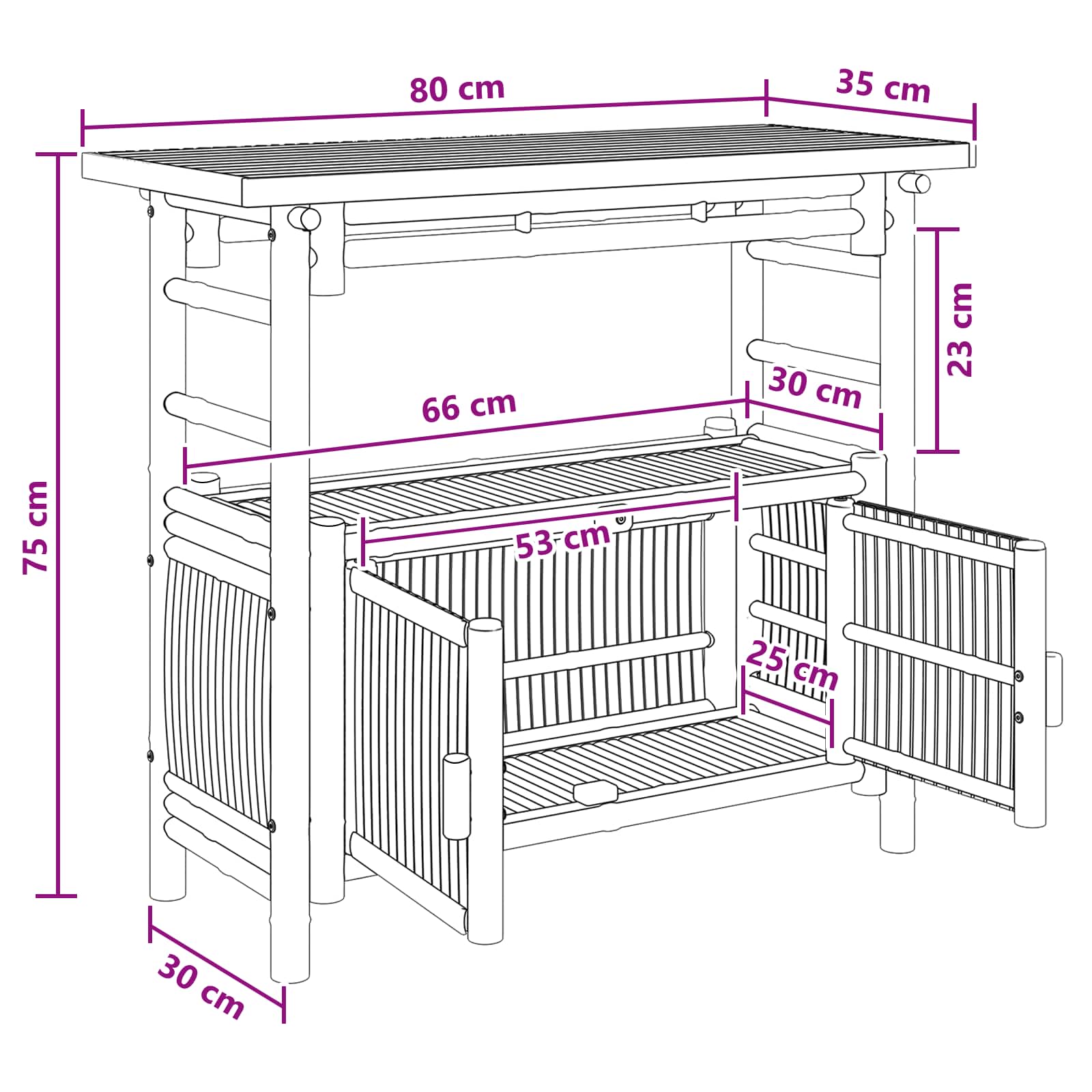 Tavolo consolle con lo scaffale Naturale 80 x 35 x 75 cm Bambù