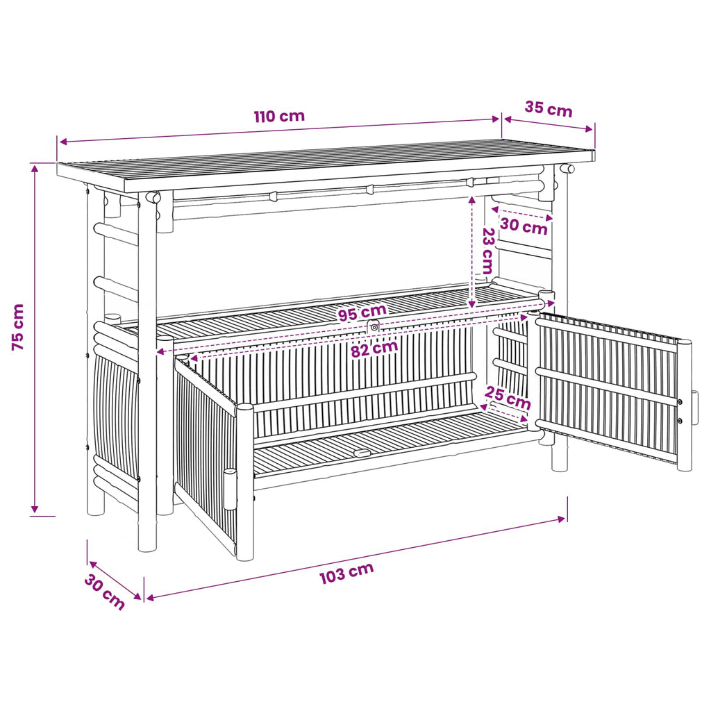 Tavolo consolle con lo scaffale Naturale 110 x 35 x 75 cm Bambù