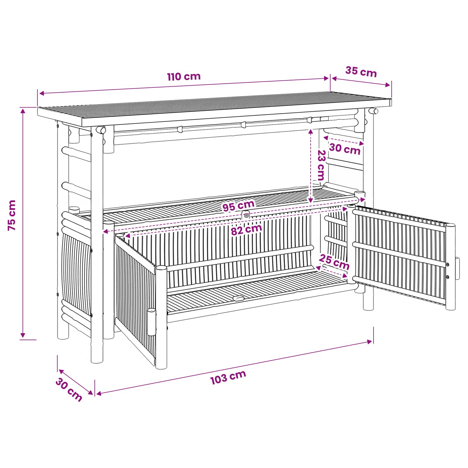 Tavolo consolle con lo scaffale Naturale 110 x 35 x 75 cm Bambù