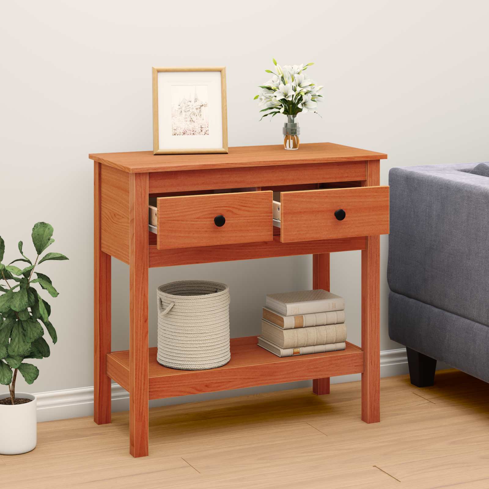 Tavolo consolle con cassetto Marrone cerato 75 x 35 x 75 cm