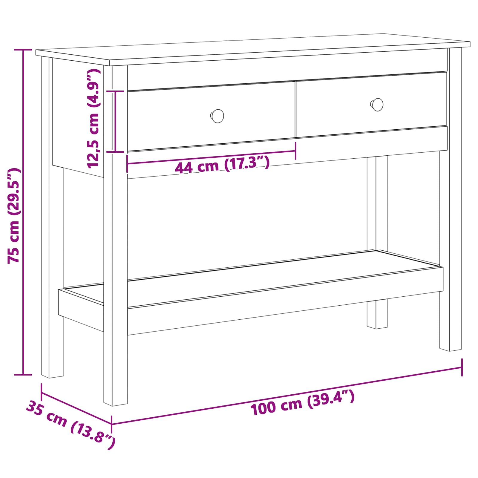 Tavolo consolle con cassetto Marrone cerato 100 x 35 x 75 cm