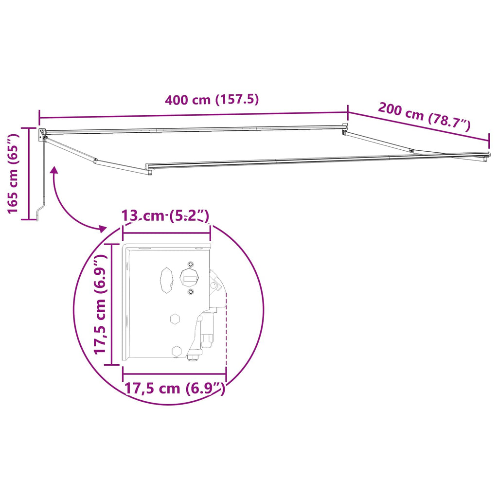 Telaio per tende da sole retrattile manuale Bianco 4 x 2 m