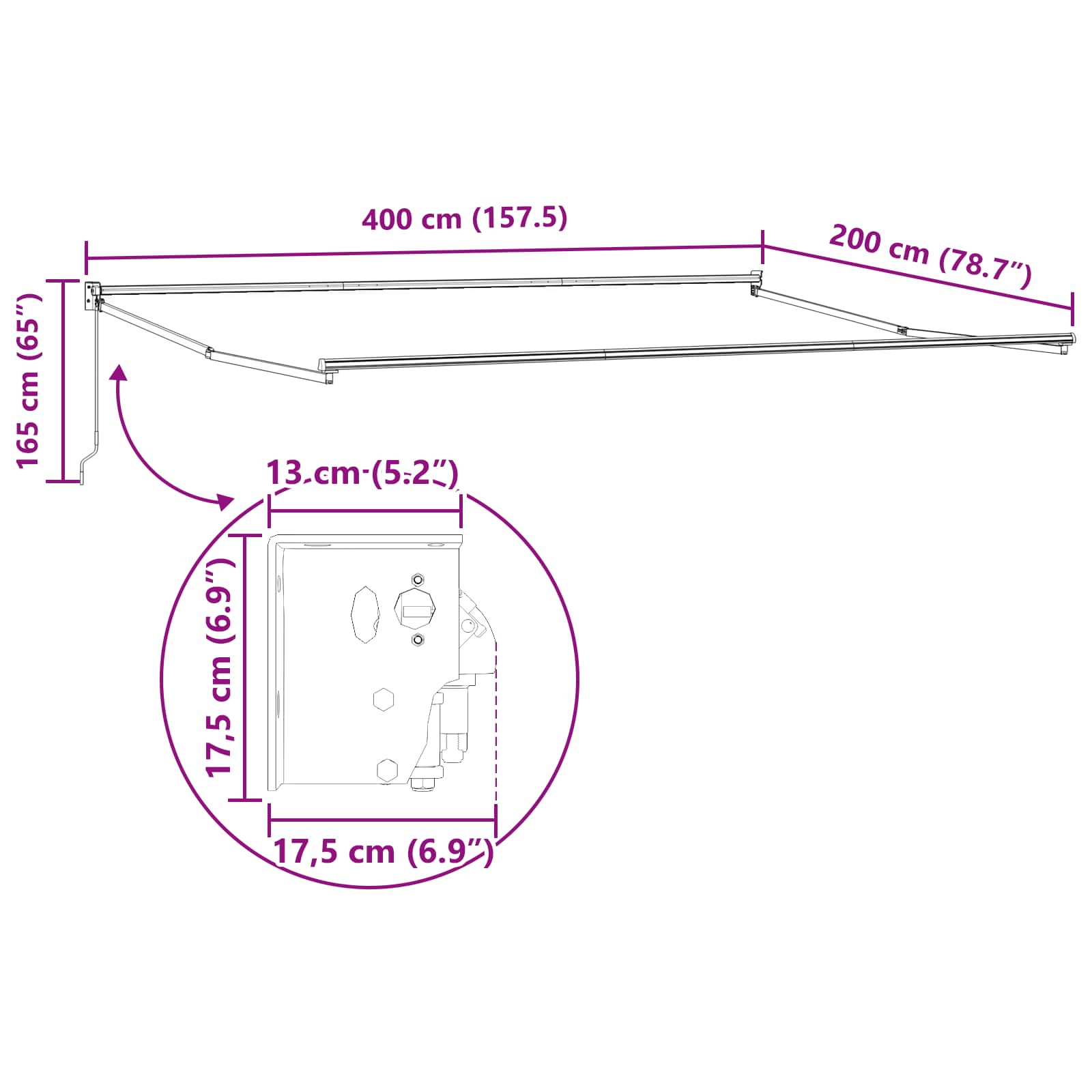 Telaio per tende da sole retrattile manuale Antracite 4 x 2 m