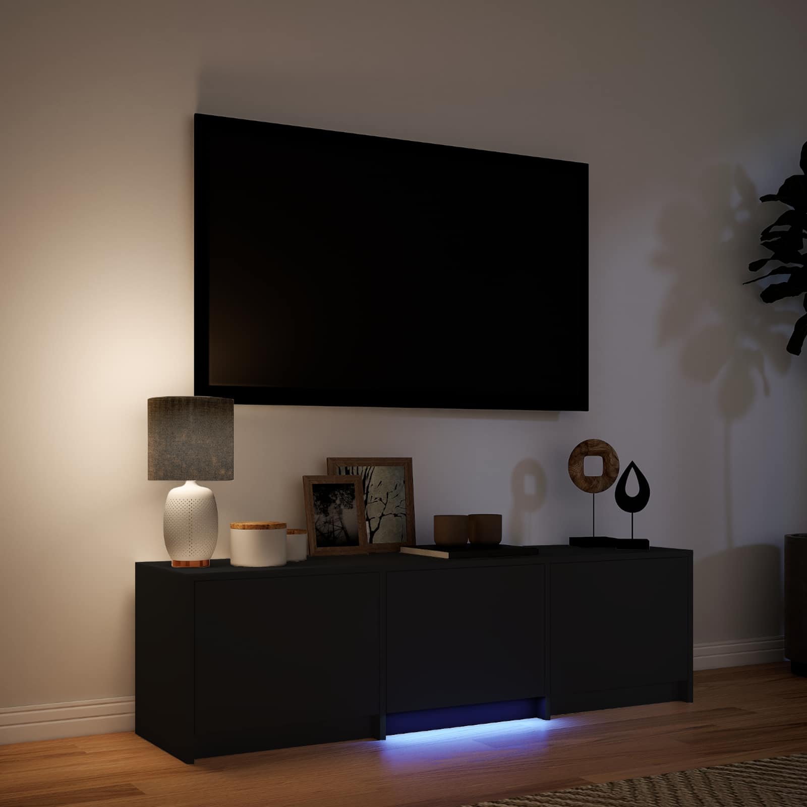 Mobile TV con LED Nero 140 x 34 x 40 cm Legno ingegnerizzato