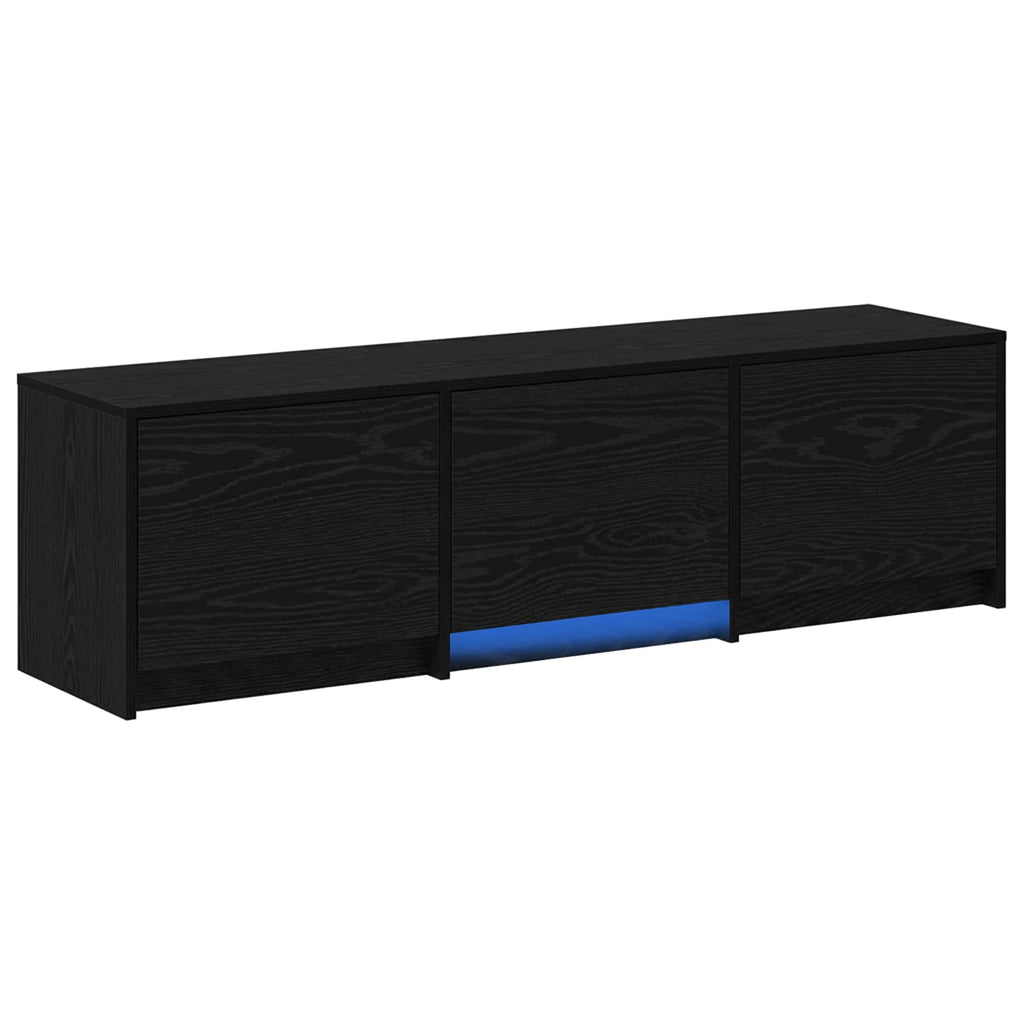 Mobile TV con LED con strisce LED Rovere Nero 140 x 34 x 40 cm