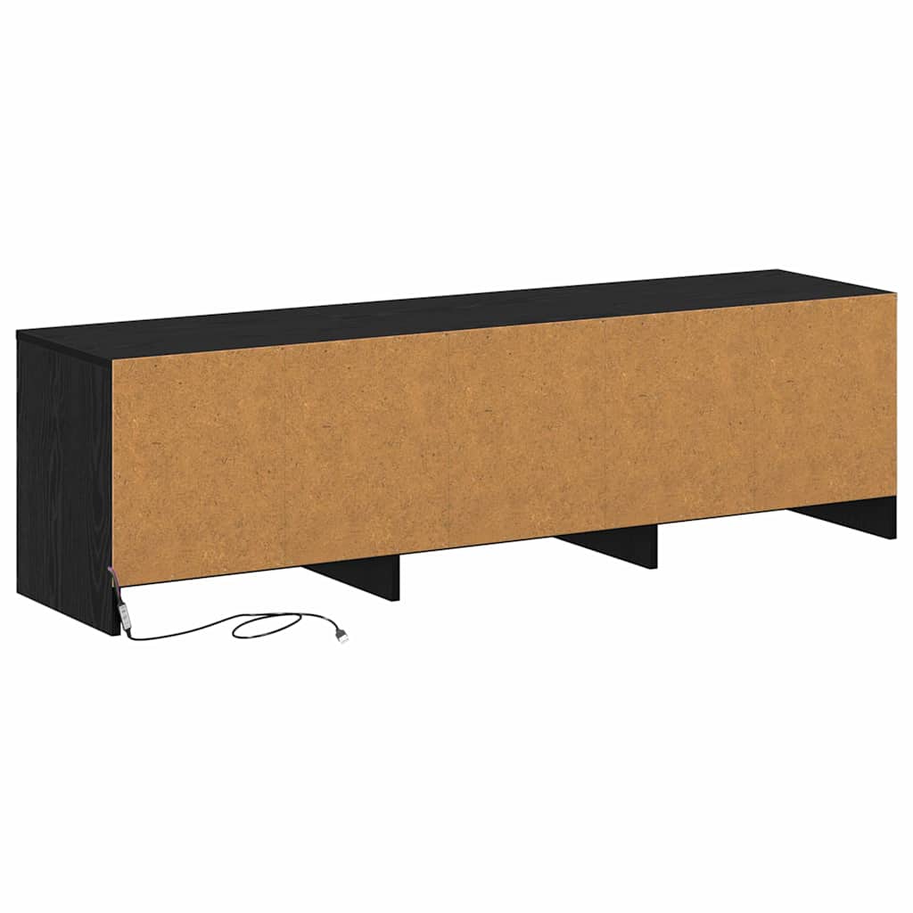 Mobile TV con LED con strisce LED Rovere Nero 140 x 34 x 40 cm