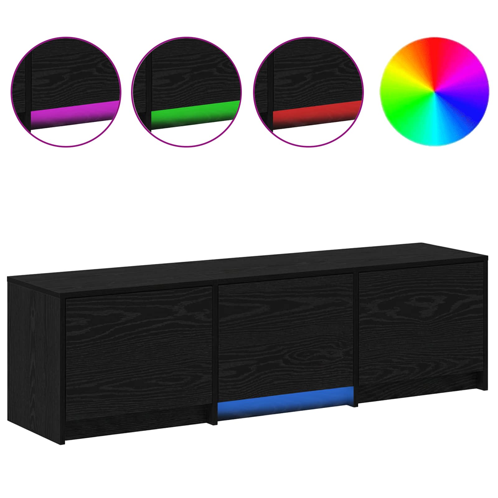 Mobile TV con LED con strisce LED Rovere Nero 140 x 34 x 40 cm
