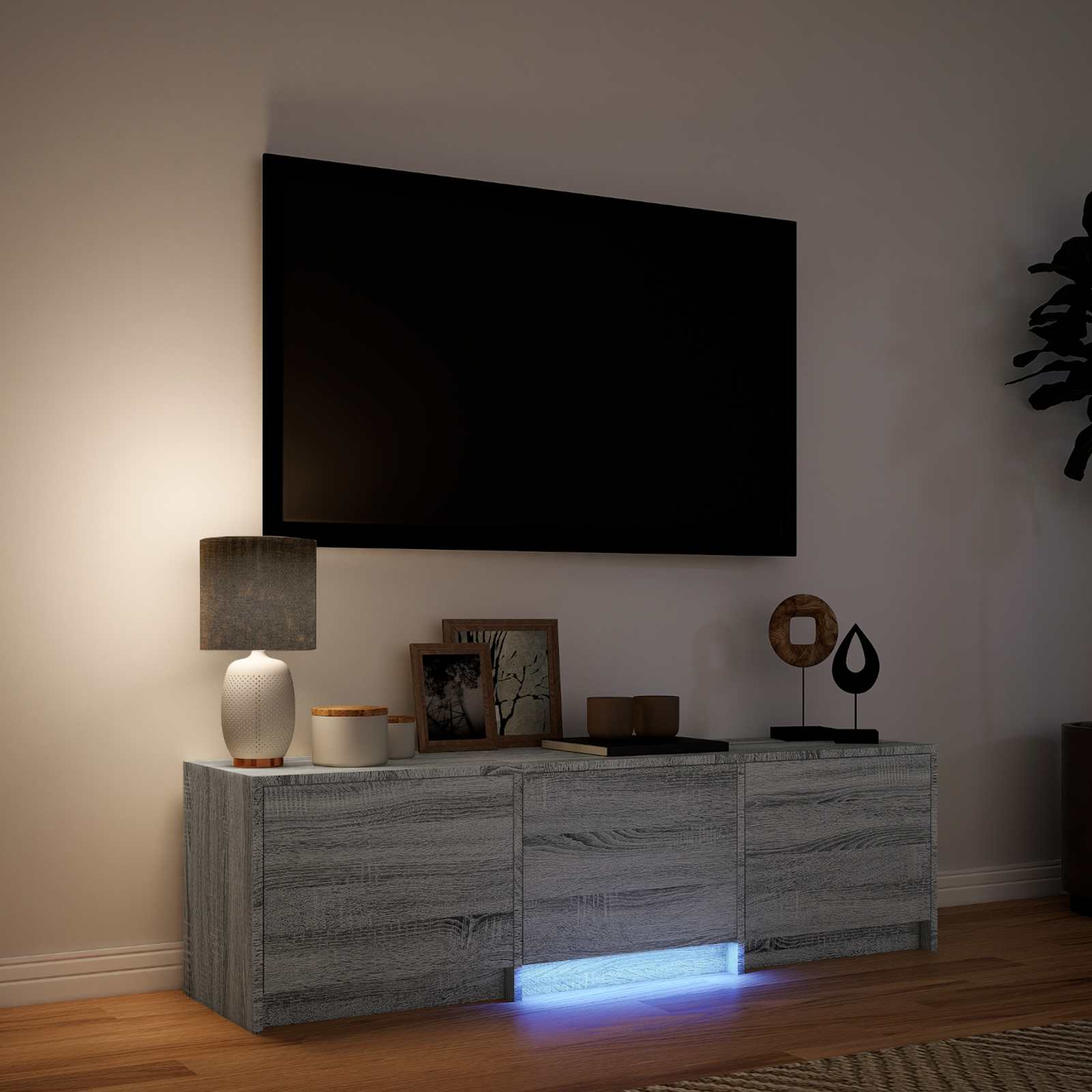 Mobile TV con LED con LED Sonoma grigia 140 x 34 x 40 cm