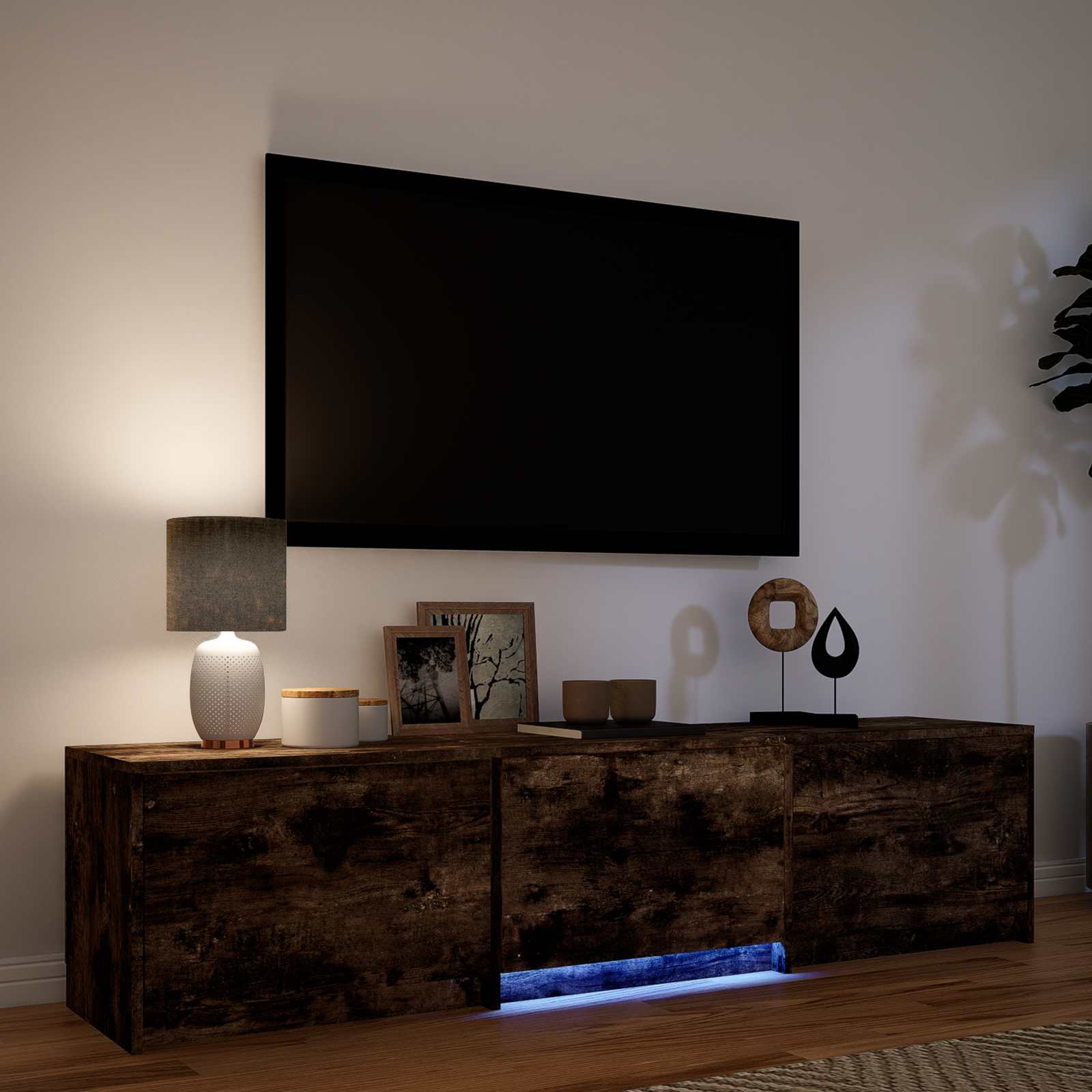 Mobile TV con LED con LED Quercia Affumicata 165 x 34 x 40 cm