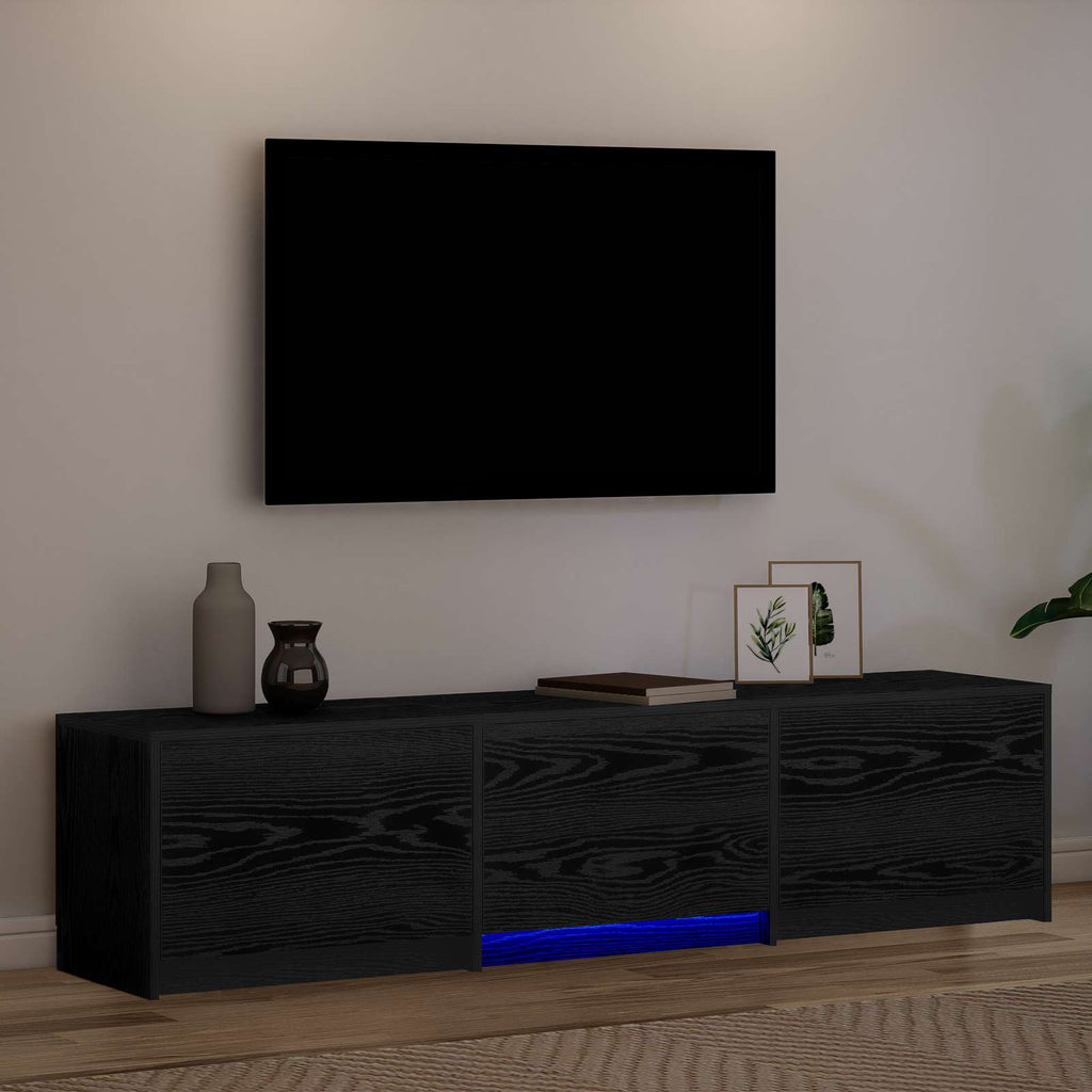 Mobile TV con LED con strisce LED Rovere Nero 165 x 34 x 40 cm