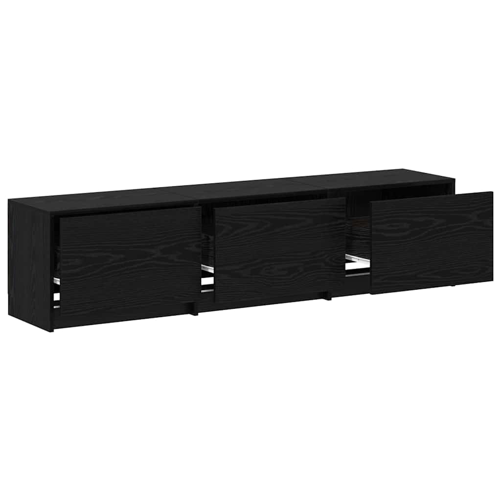 Mobile TV con LED con strisce LED Rovere Nero 165 x 34 x 40 cm