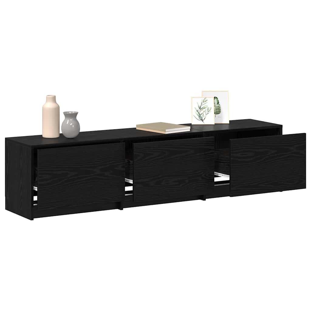 Mobile TV con LED con strisce LED Rovere Nero 165 x 34 x 40 cm