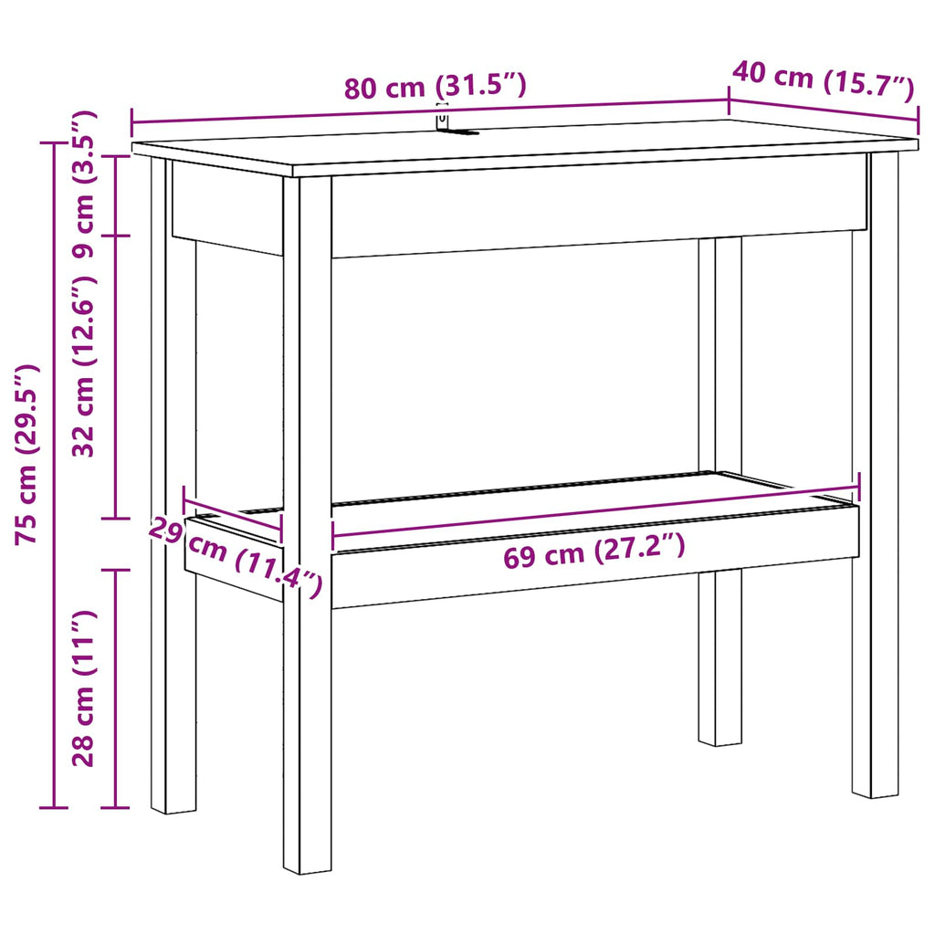 Tavolo consolle con lo scaffale Marrone Cera 80 x 40 x 75 cm