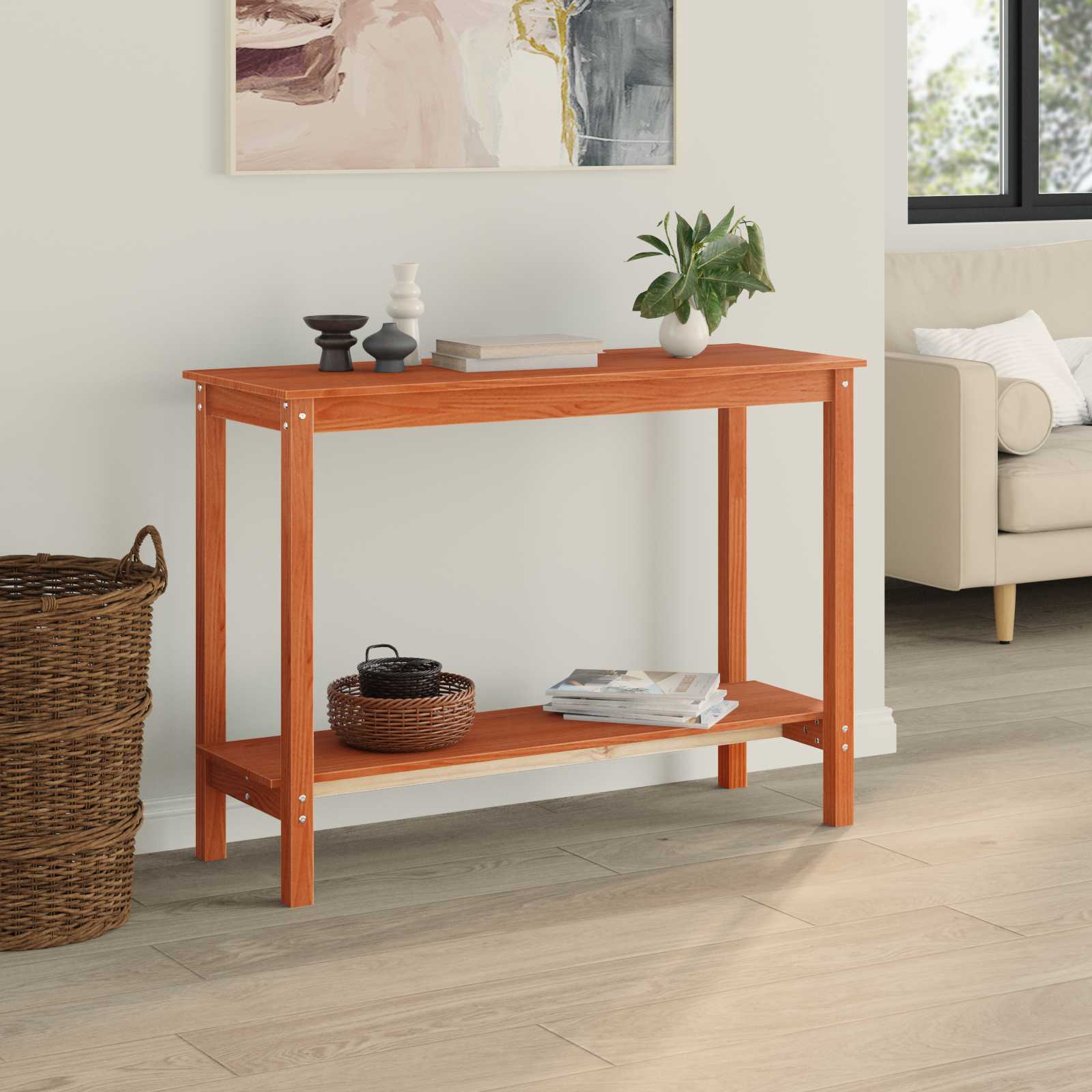 Tavolo consolle con lo scaffale Marrone Cera 110 x 40 x 80 cm