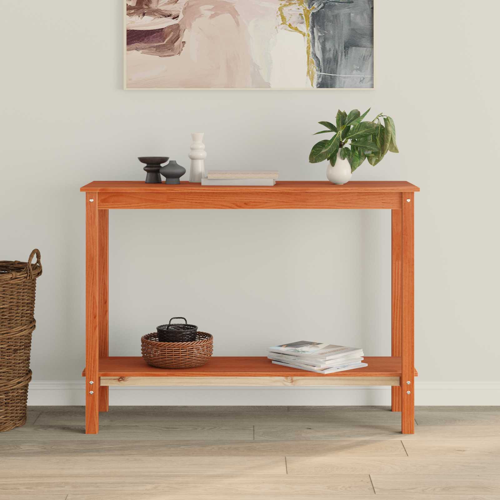 Tavolo consolle con lo scaffale Marrone Cera 110 x 40 x 80 cm