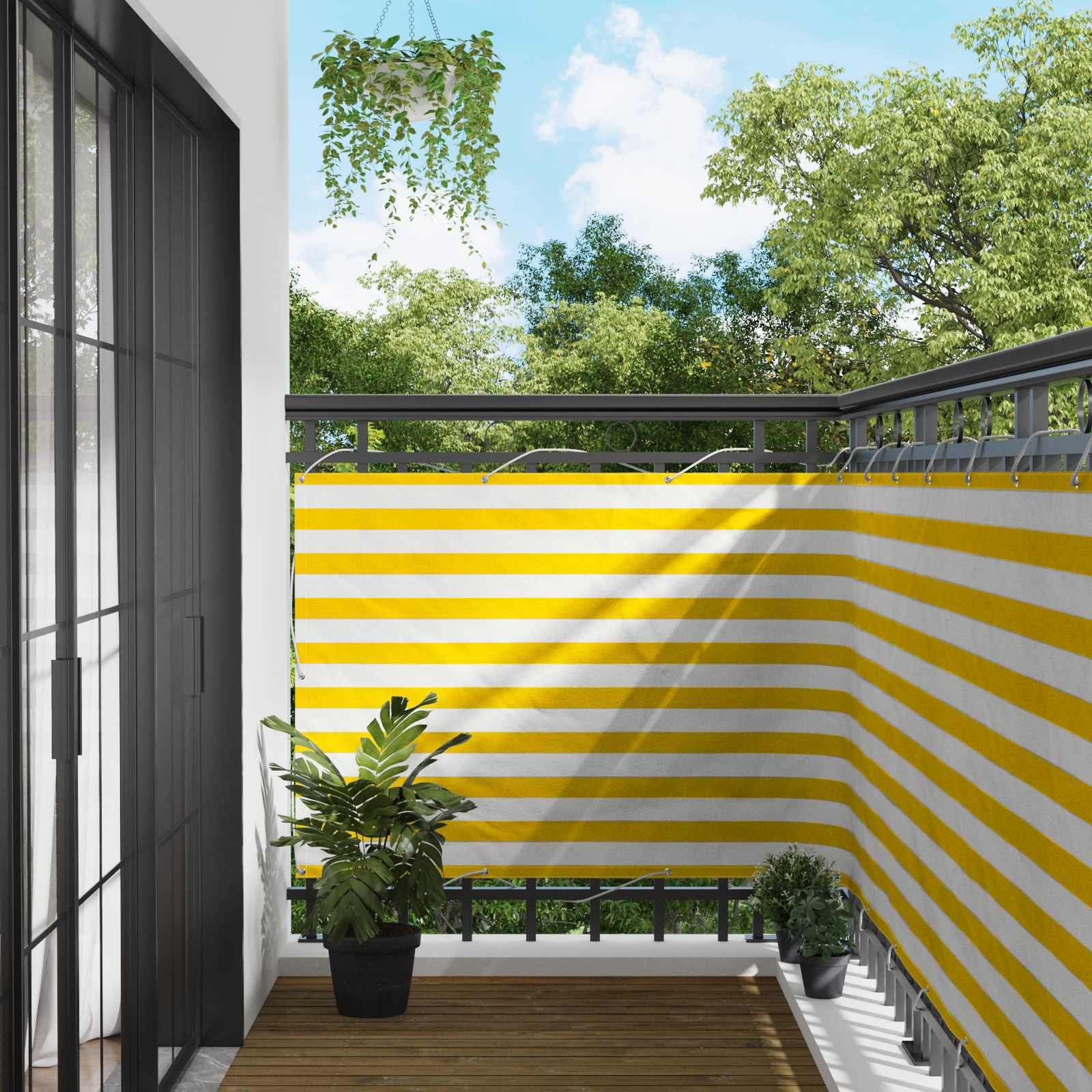 Schermo da balcone Giallo e Bianco 110 x 400 cm Tessuto Oxford