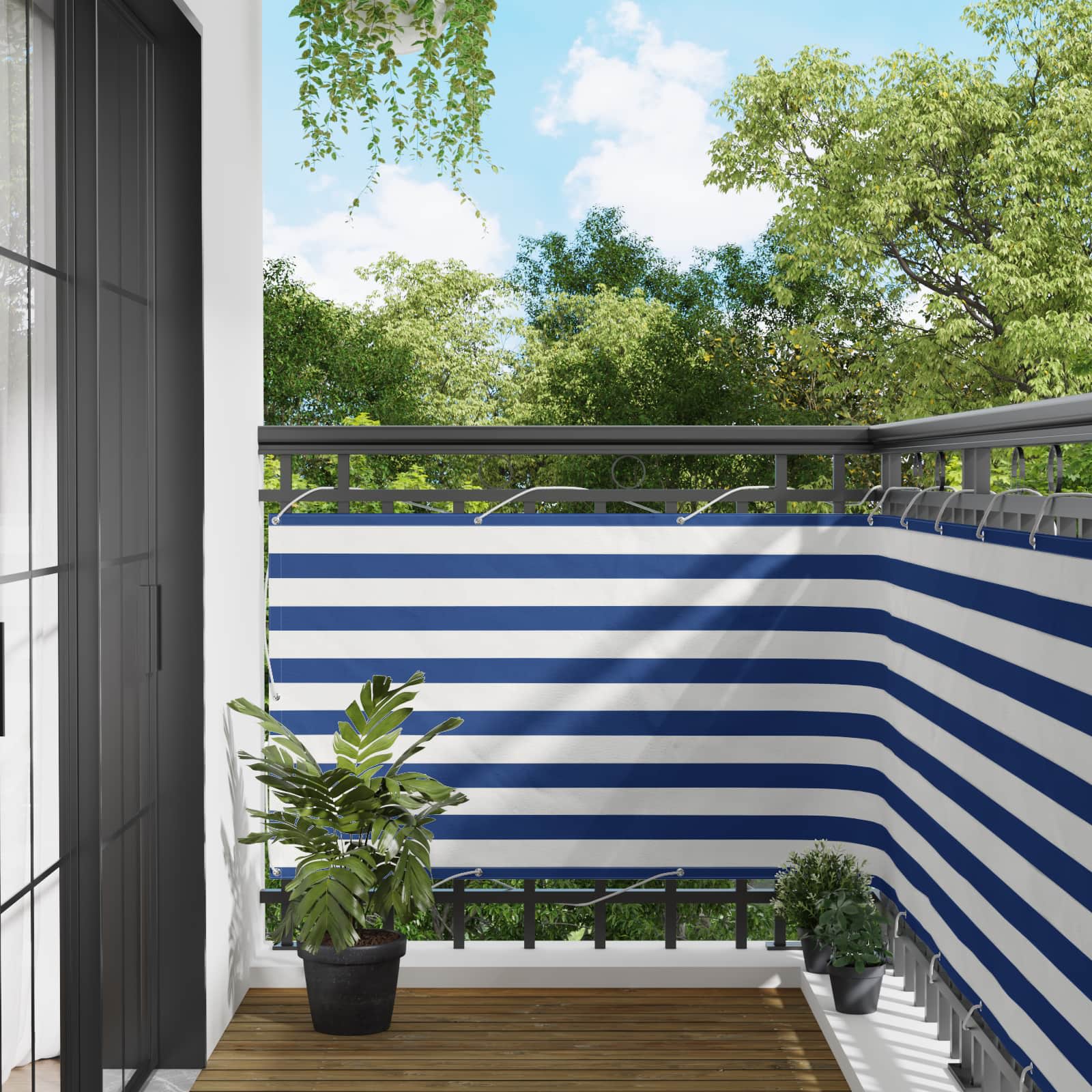 Schermo da balcone Blu e Bianco 100 x 400 cm Tessuto Oxford