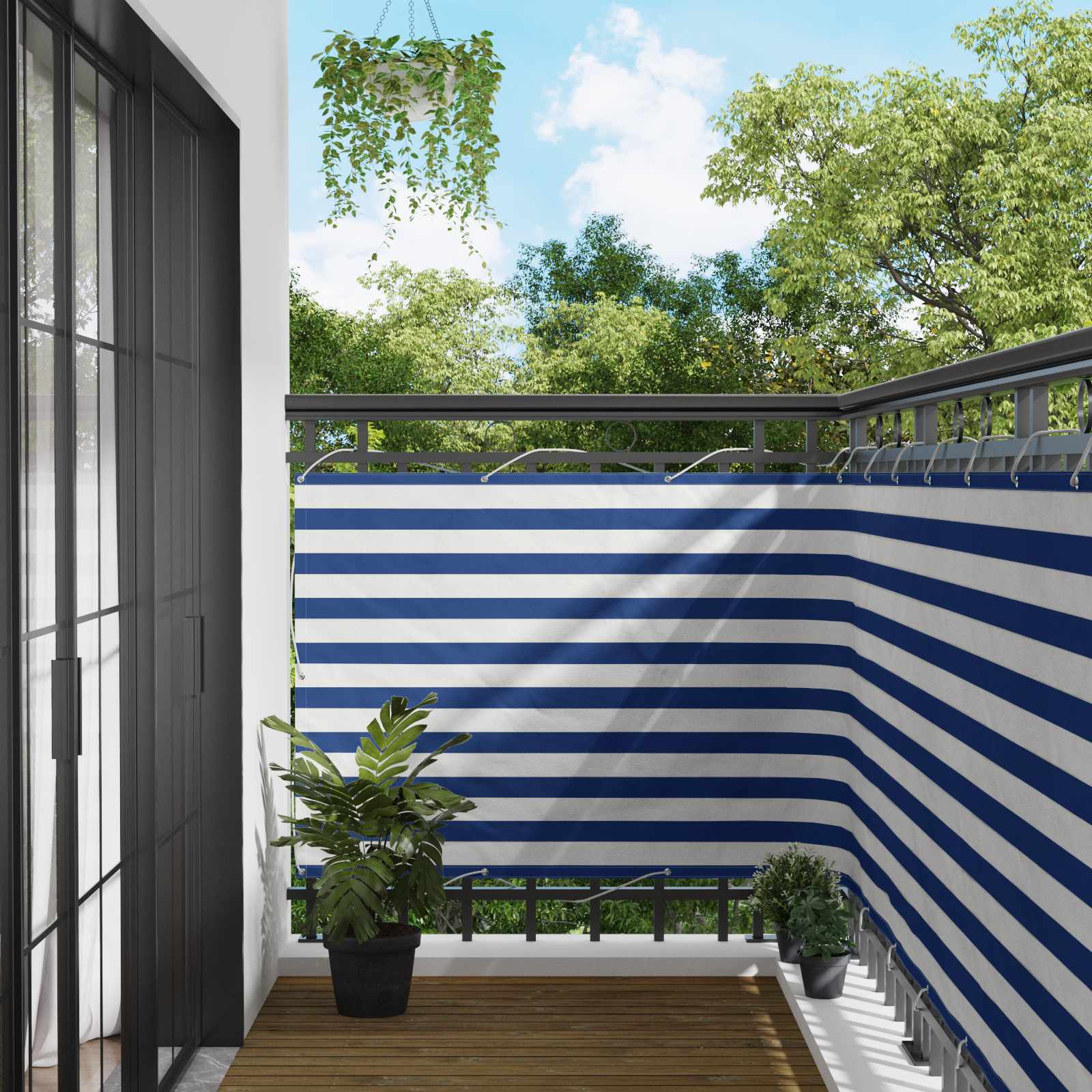 Schermo da balcone Blu e Bianco 110 x 1000 cm Tessuto Oxford