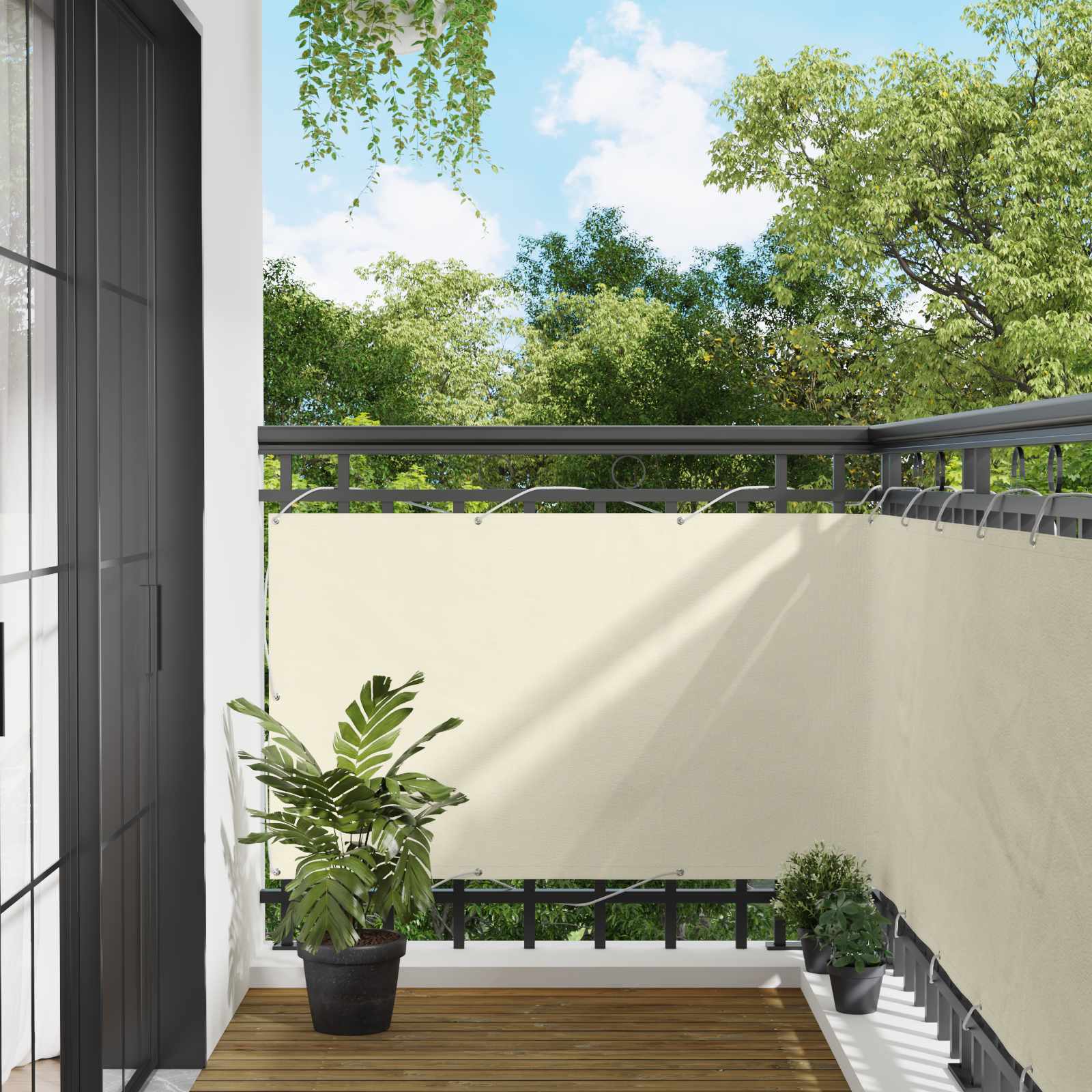Schermo da balcone Crema 100 x 200 cm Tessuto Oxford