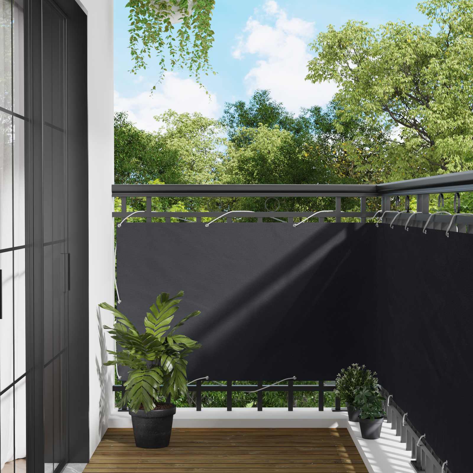 Schermo da balcone Nero 100 x 500 cm Tessuto Oxford