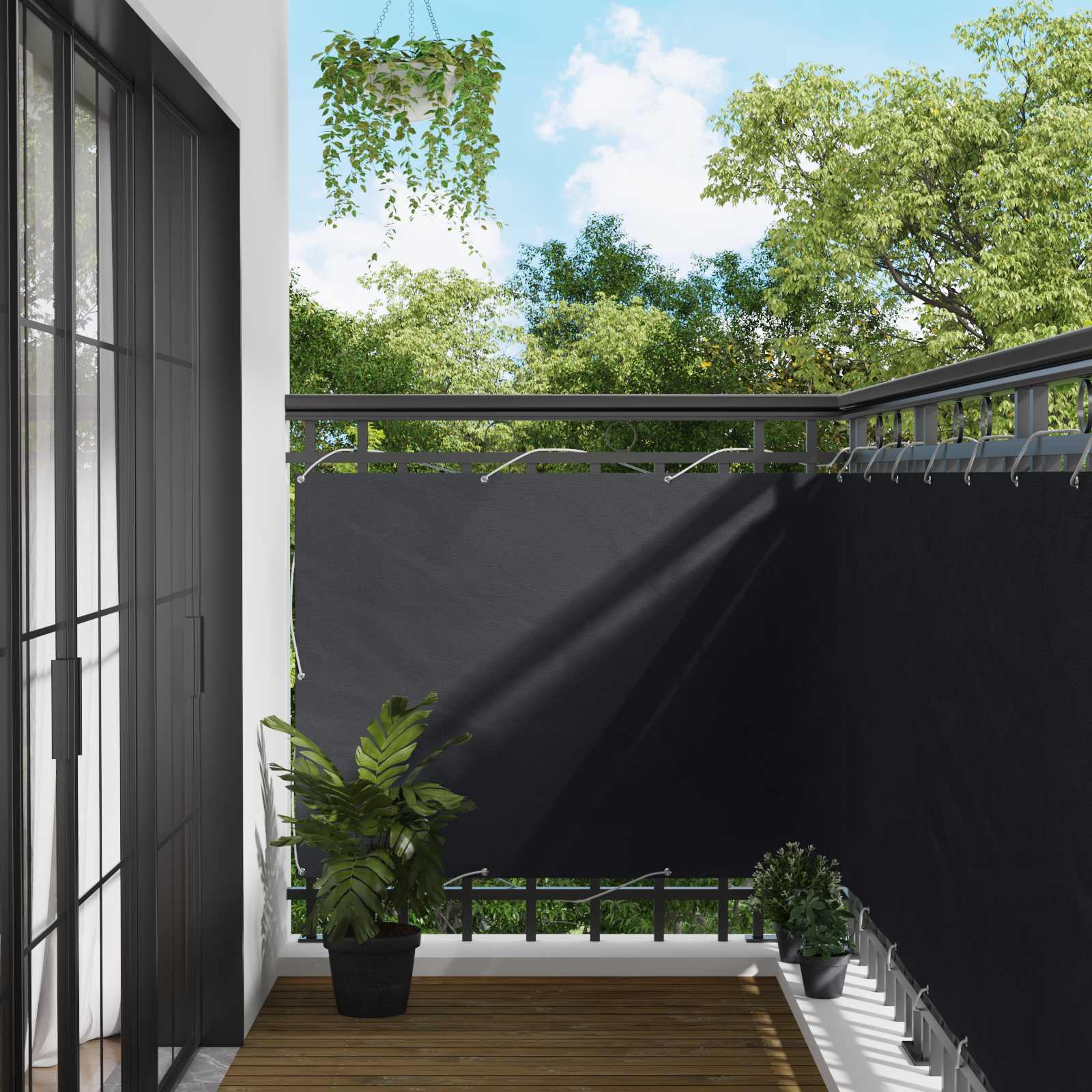 Schermo da balcone Nero 110 x 600 cm Tessuto Oxford