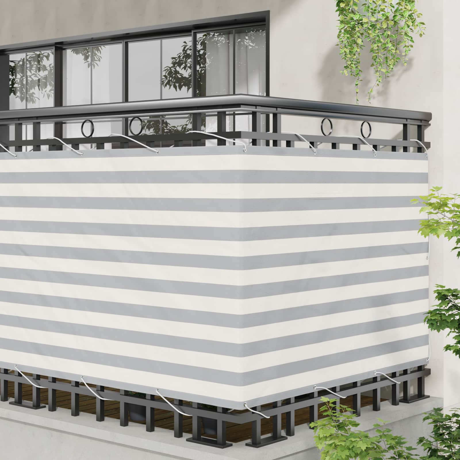 Schermo da balcone Grigio chiaro e bianco 110 x 500 cm