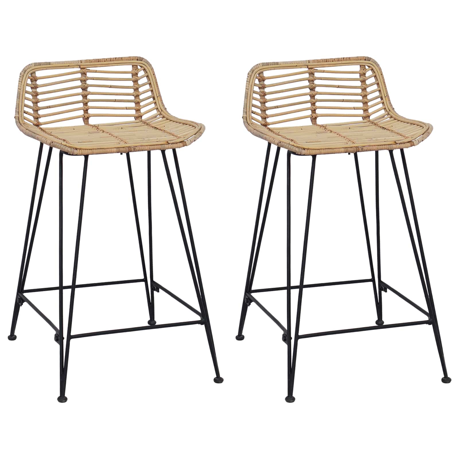 Sgabello da bar 2 pcs Naturale 44 x 45 x 76 cm Rattan e acciaio