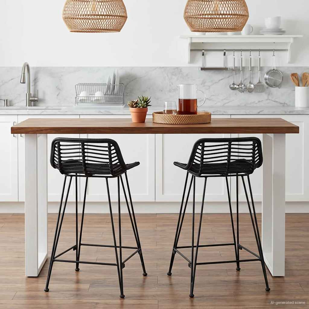 Sgabello da bar 2 pcs Nero 44 x 45 x 76 cm Rattan e acciaio