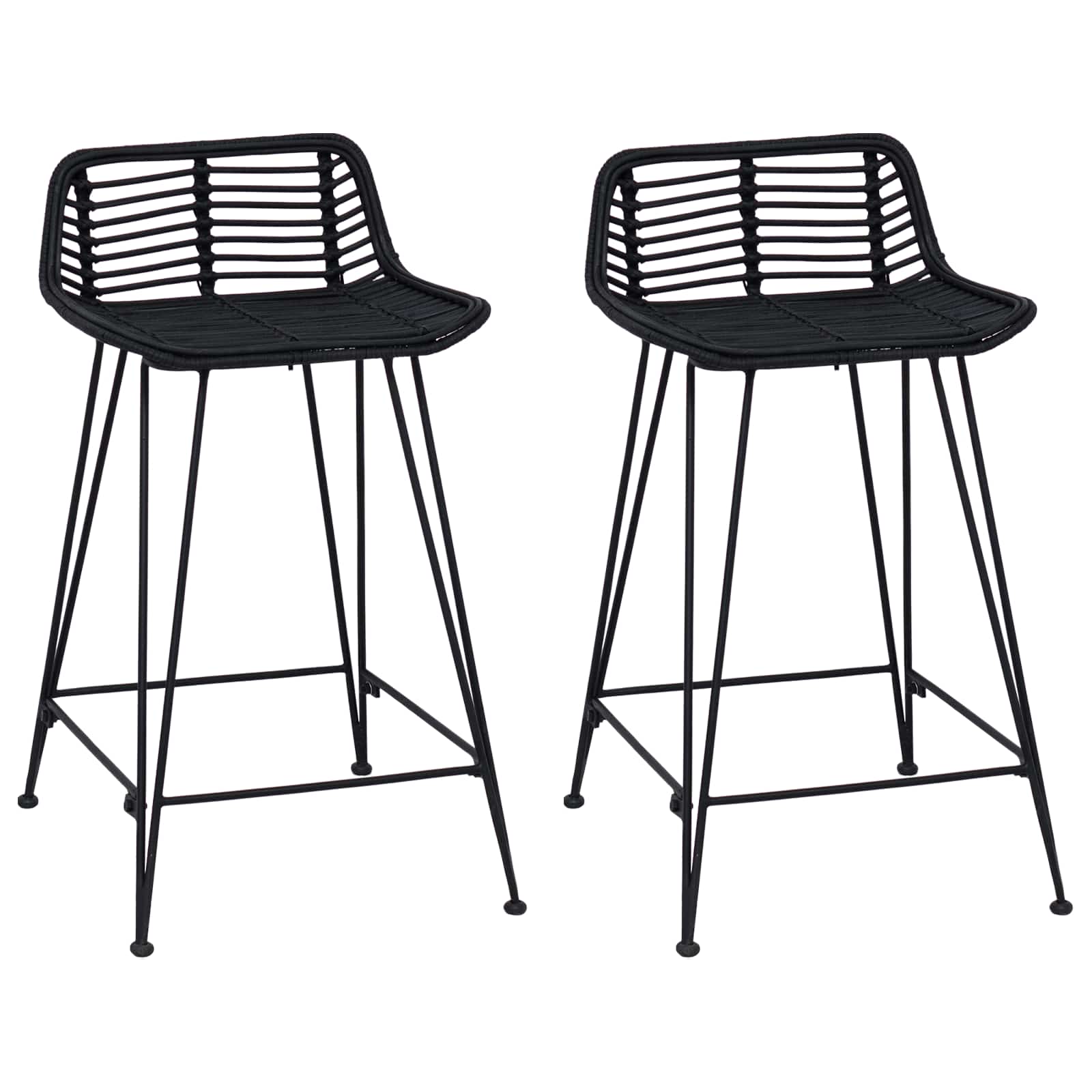 Sgabello da bar 2 pcs Nero 44 x 45 x 76 cm Rattan e acciaio