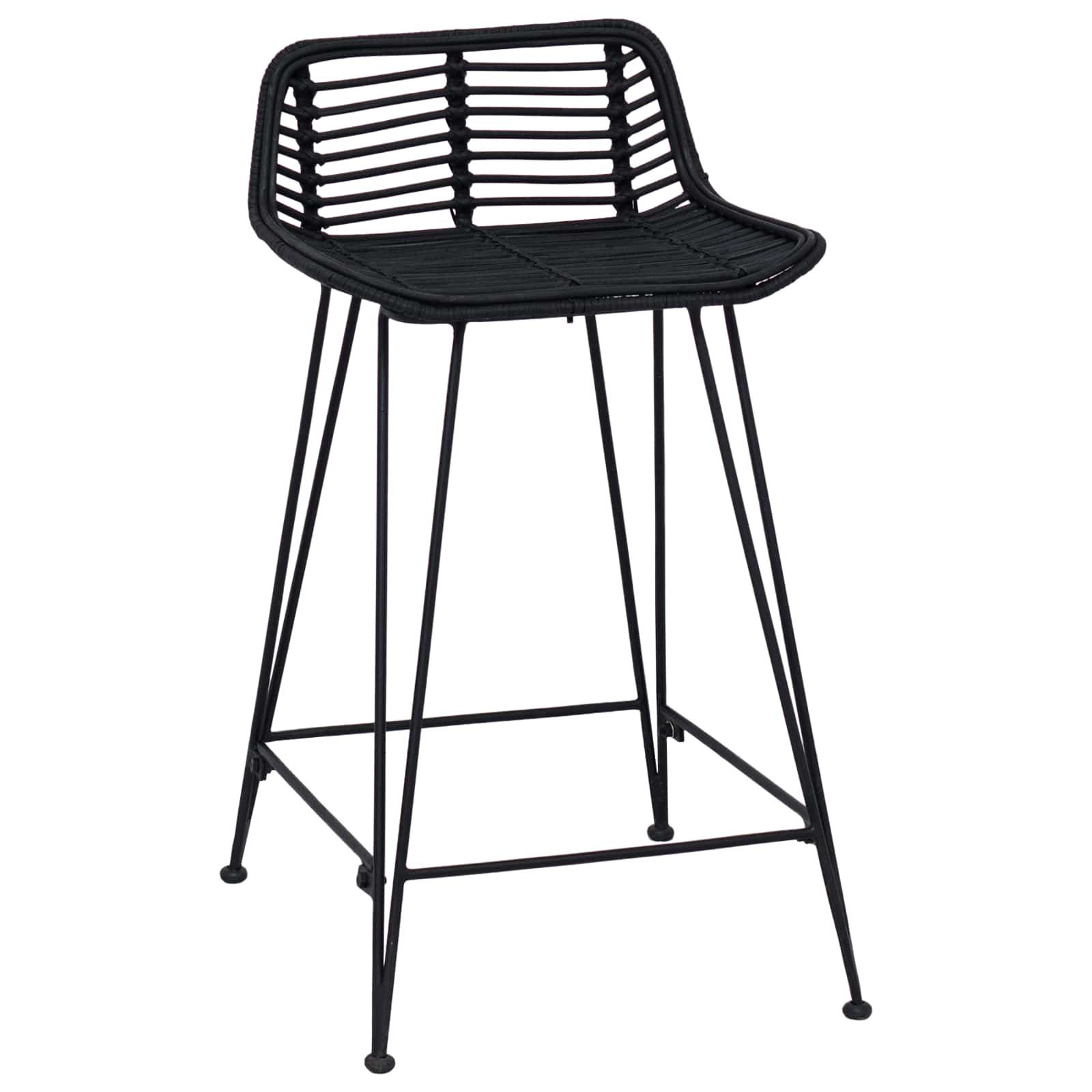 Sgabello da bar 2 pcs Nero 44 x 45 x 76 cm Rattan e acciaio