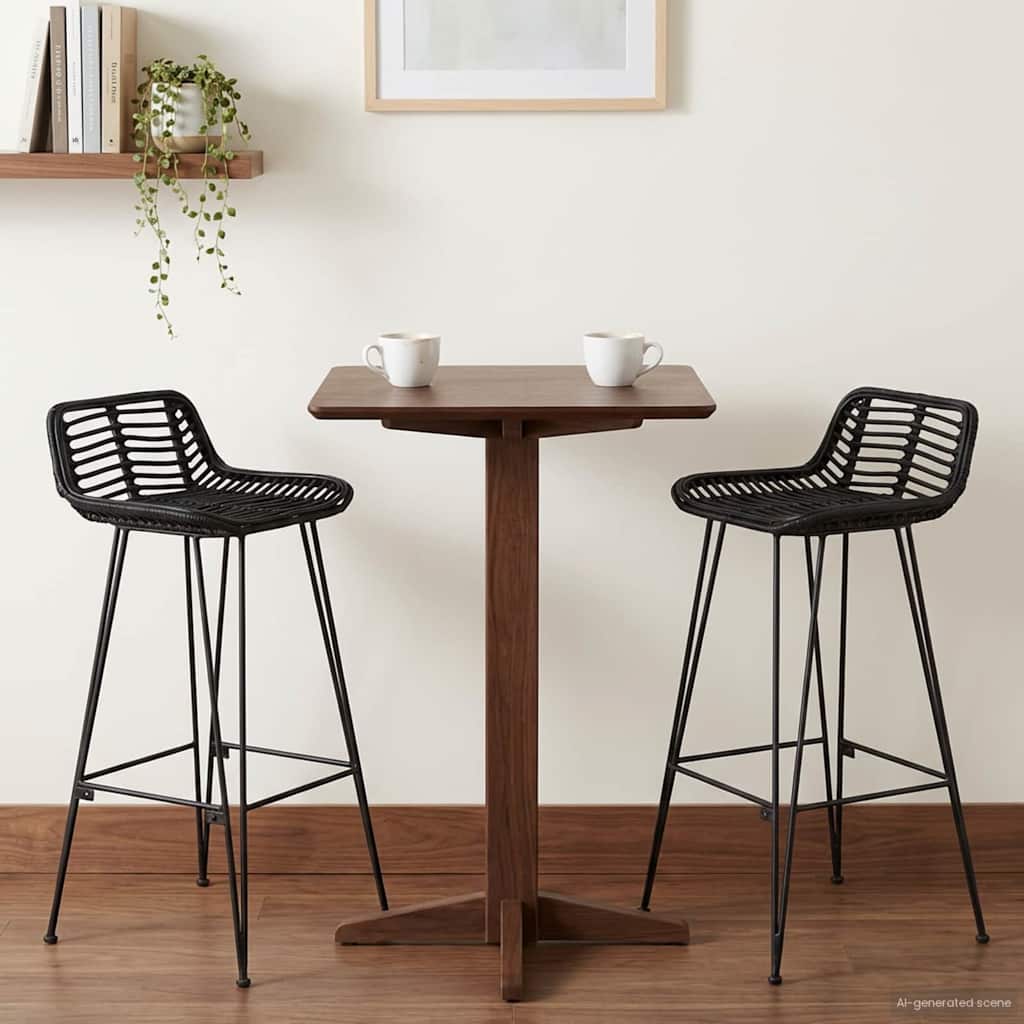 Sgabello da bar 2 pcs Nero 44 x 46 x 91 cm Rattan e acciaio