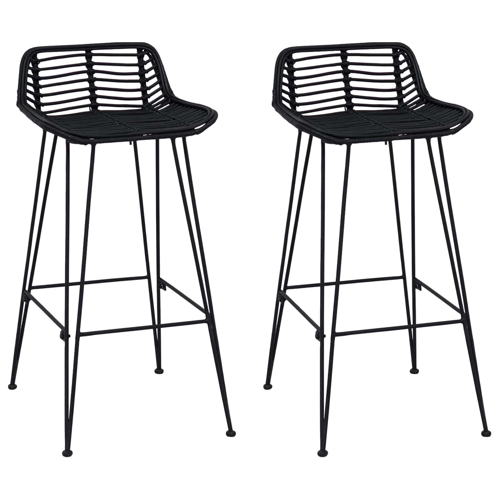 Sgabello da bar 2 pcs Nero 44 x 46 x 91 cm Rattan e acciaio