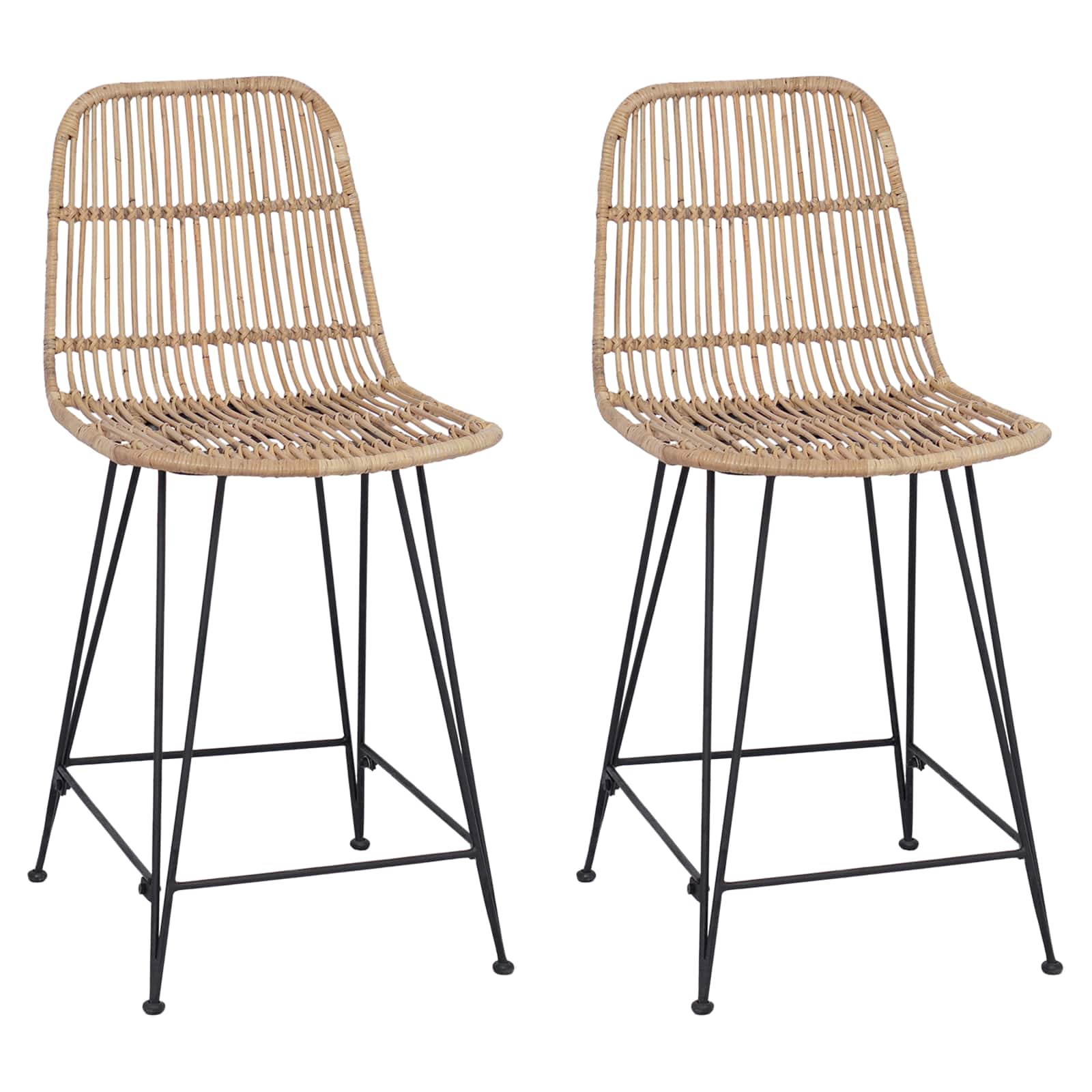 Sgabello da bar 2 pcs Naturale 44 x 54 x 96 cm Rattan e acciaio