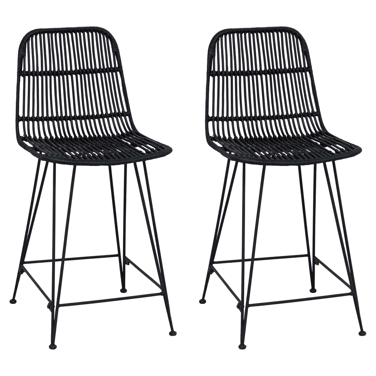 Sgabello da bar 2 pcs Nero 44 x 54 x 96 cm Rattan e acciaio