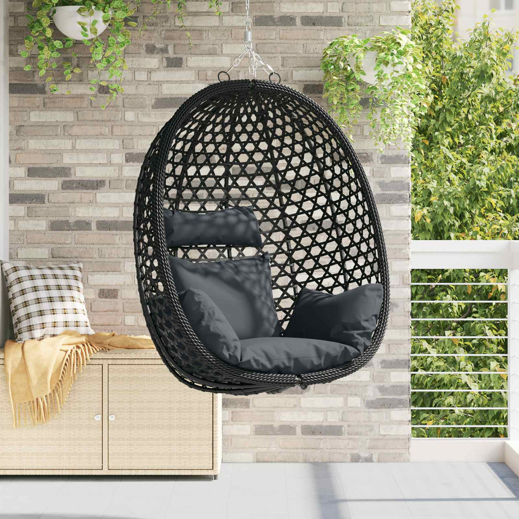 Sedia a uovo sospesa senza supporto Antracite e Nero polyrattan
