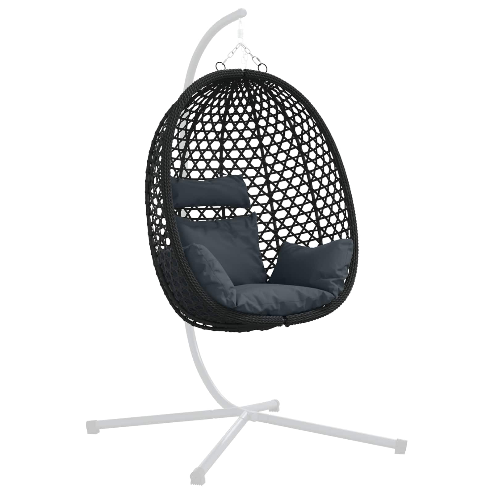 Sedia a uovo sospesa senza supporto Antracite e Nero polyrattan