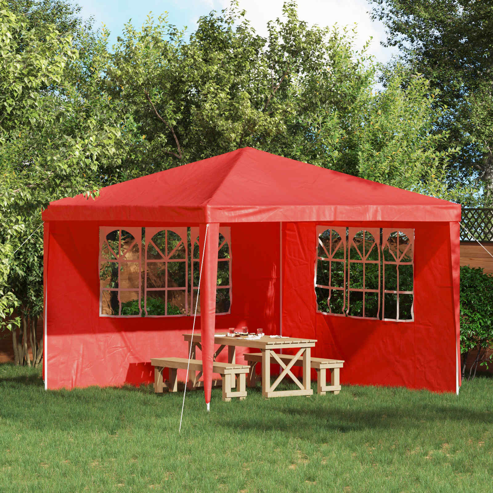 Parete per tenda da festa 2 pcs 300 x 195 cm Rosso PE e Acciaio