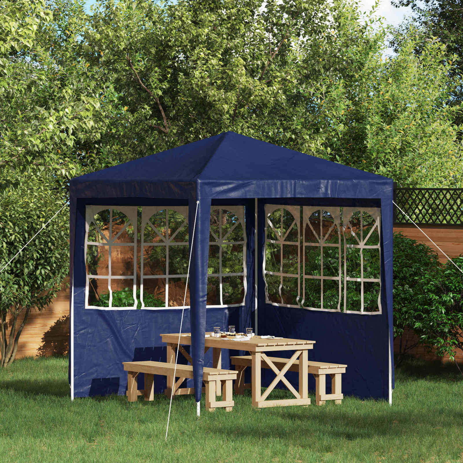 Parete per tenda da festa 2 pcs 200 x 195 cm Blu PE e Acciaio