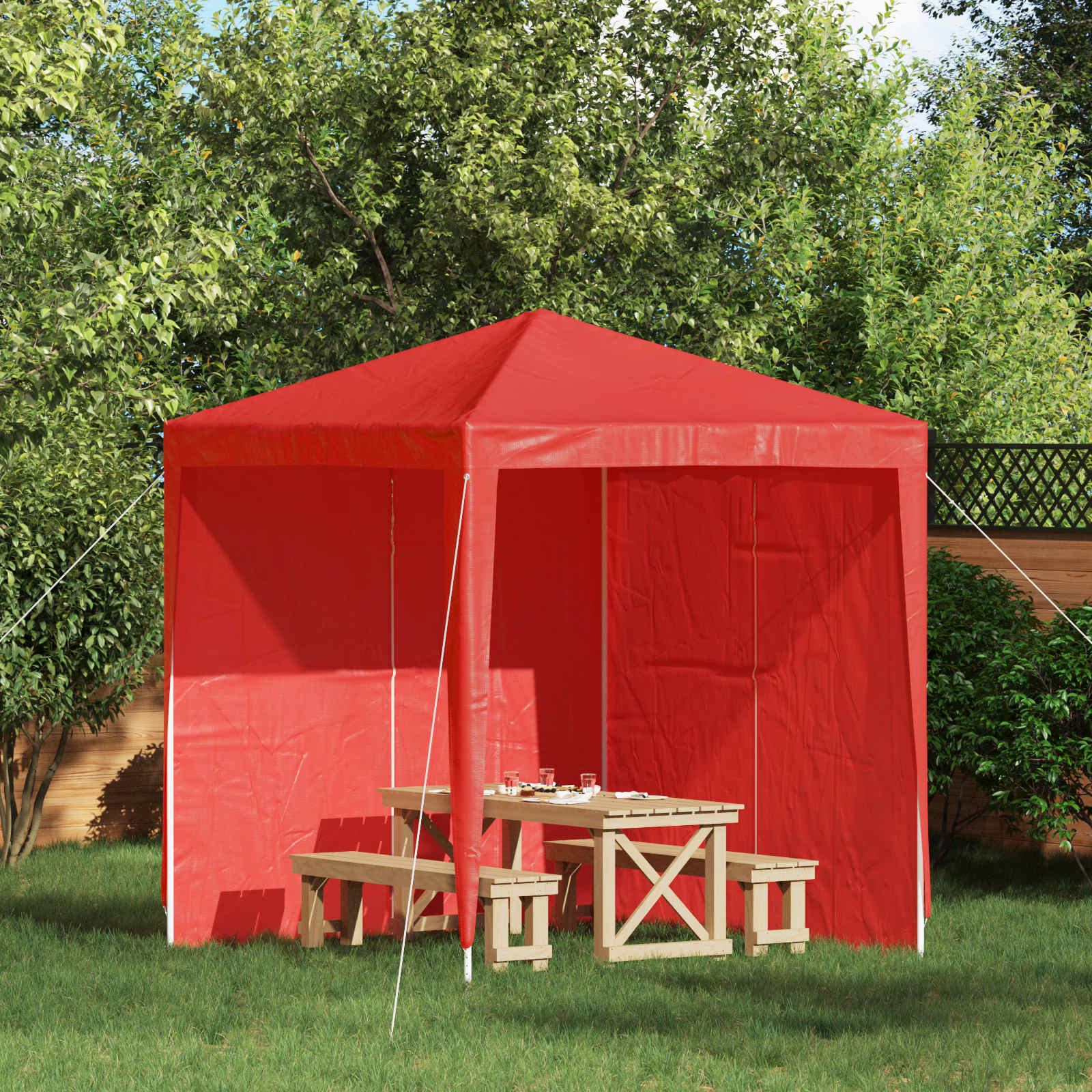 Parete per tenda da festa 2 pcs Rosso 200 x 195 cm PE e Acciaio