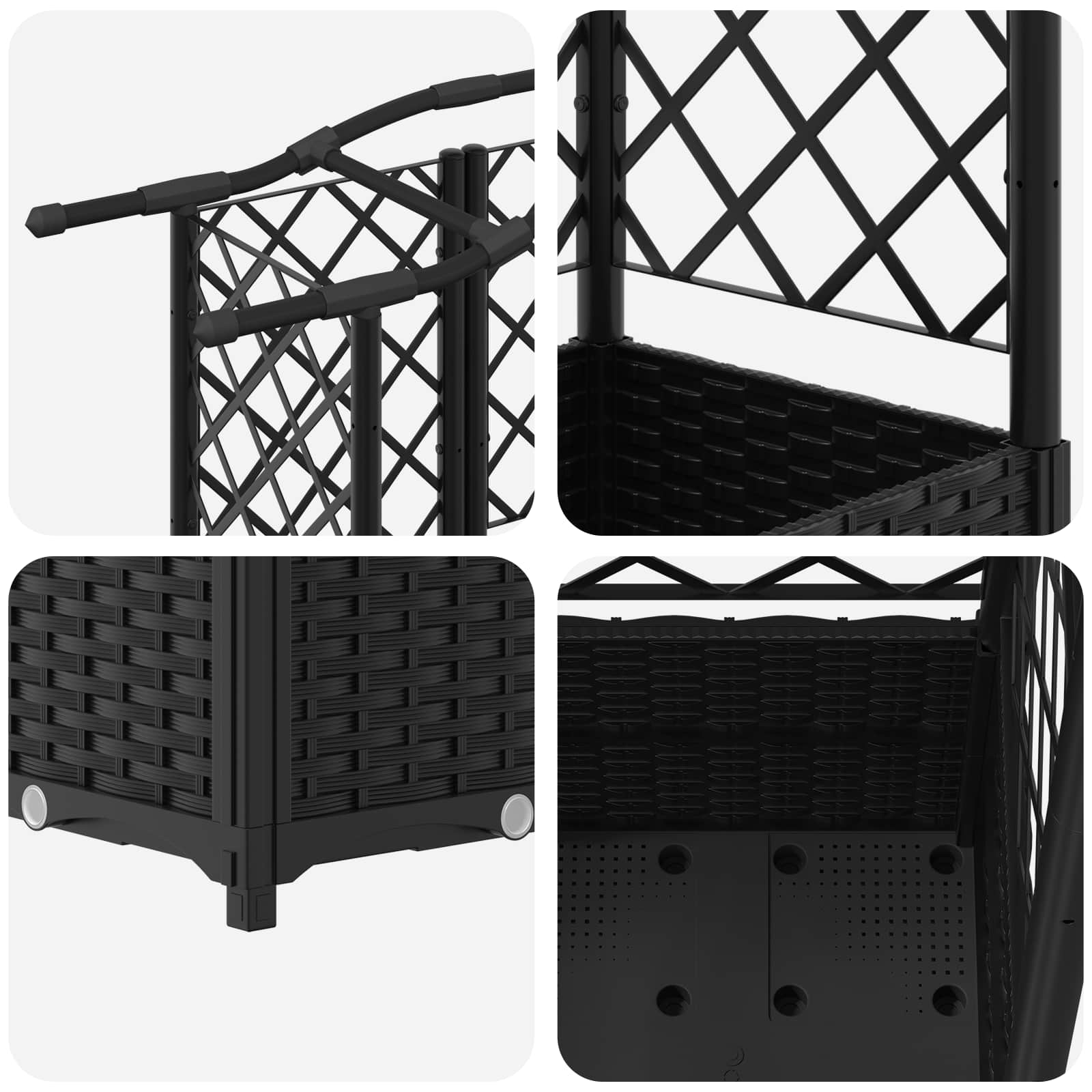 Letto Rialzato con Griglia e Tetto Nero 163 x 40 x 141 cm PP