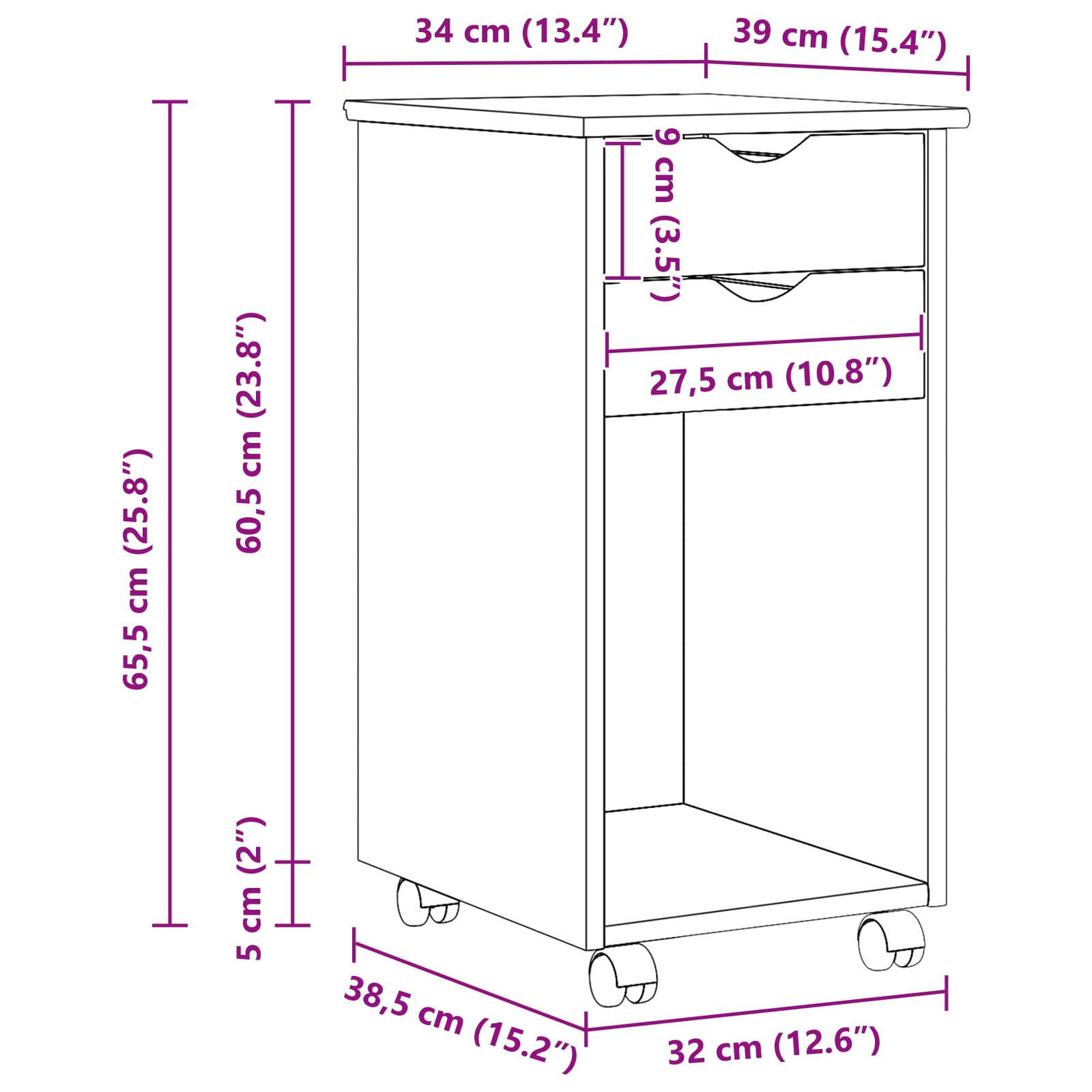Mobile con Ruote Marrone 34 x 39 x 65,5 cm