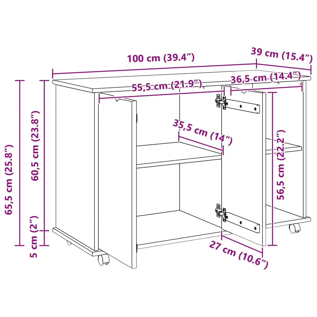 Mobile con Ruote con ruota Marrone 100 x 39 x 65,5 cm