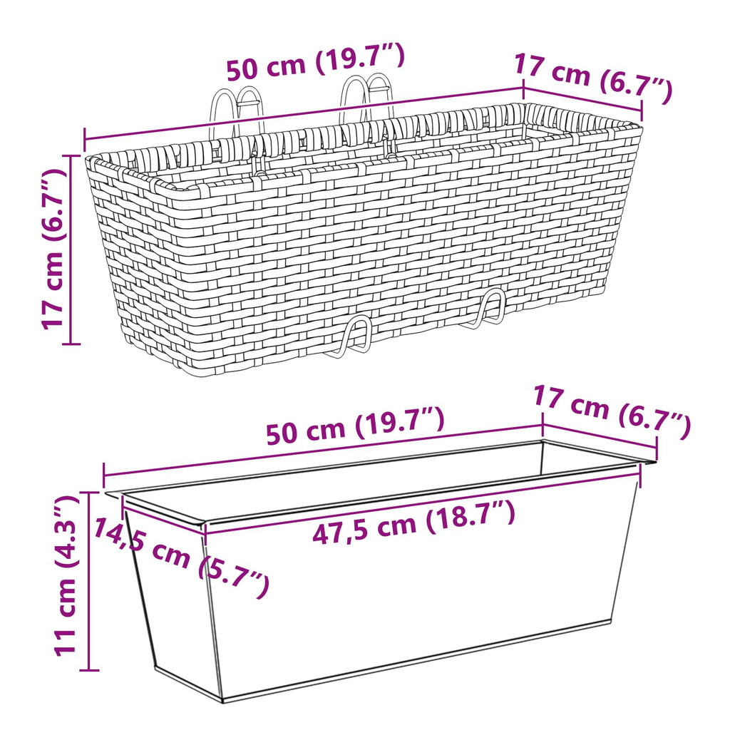 Ringhiera 2 pcs Nero 50 x 17 x 17 cm Metallo