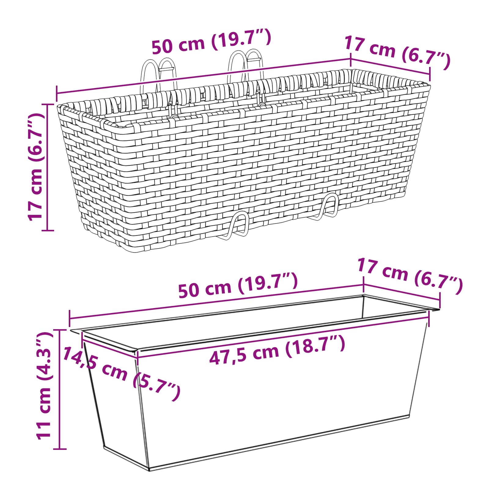Ringhiera 2 pcs Nero 50 x 17 x 17 cm Metallo