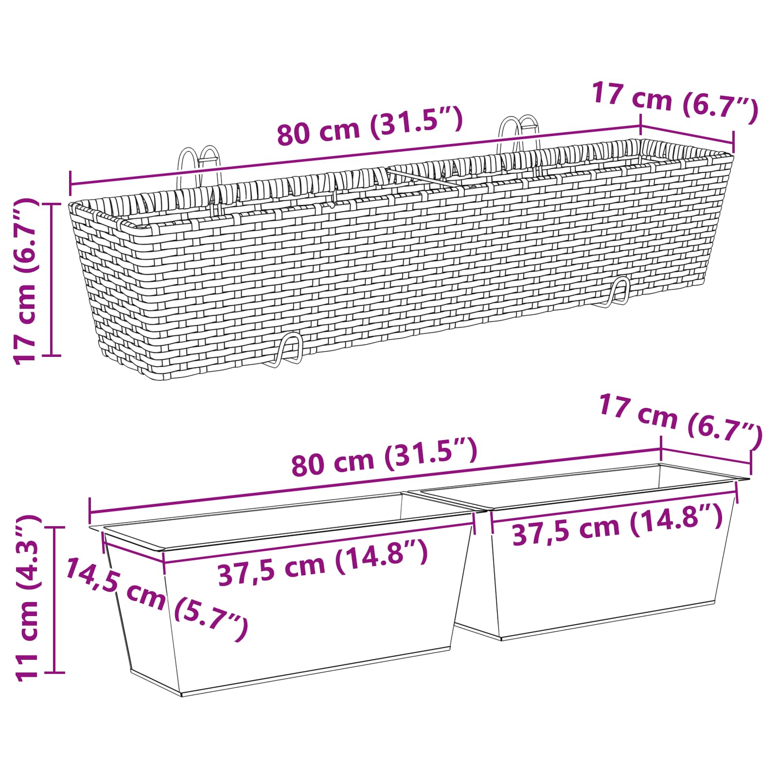 Ringhiera 2 pcs 80 x 17 x 17 cm Metallo